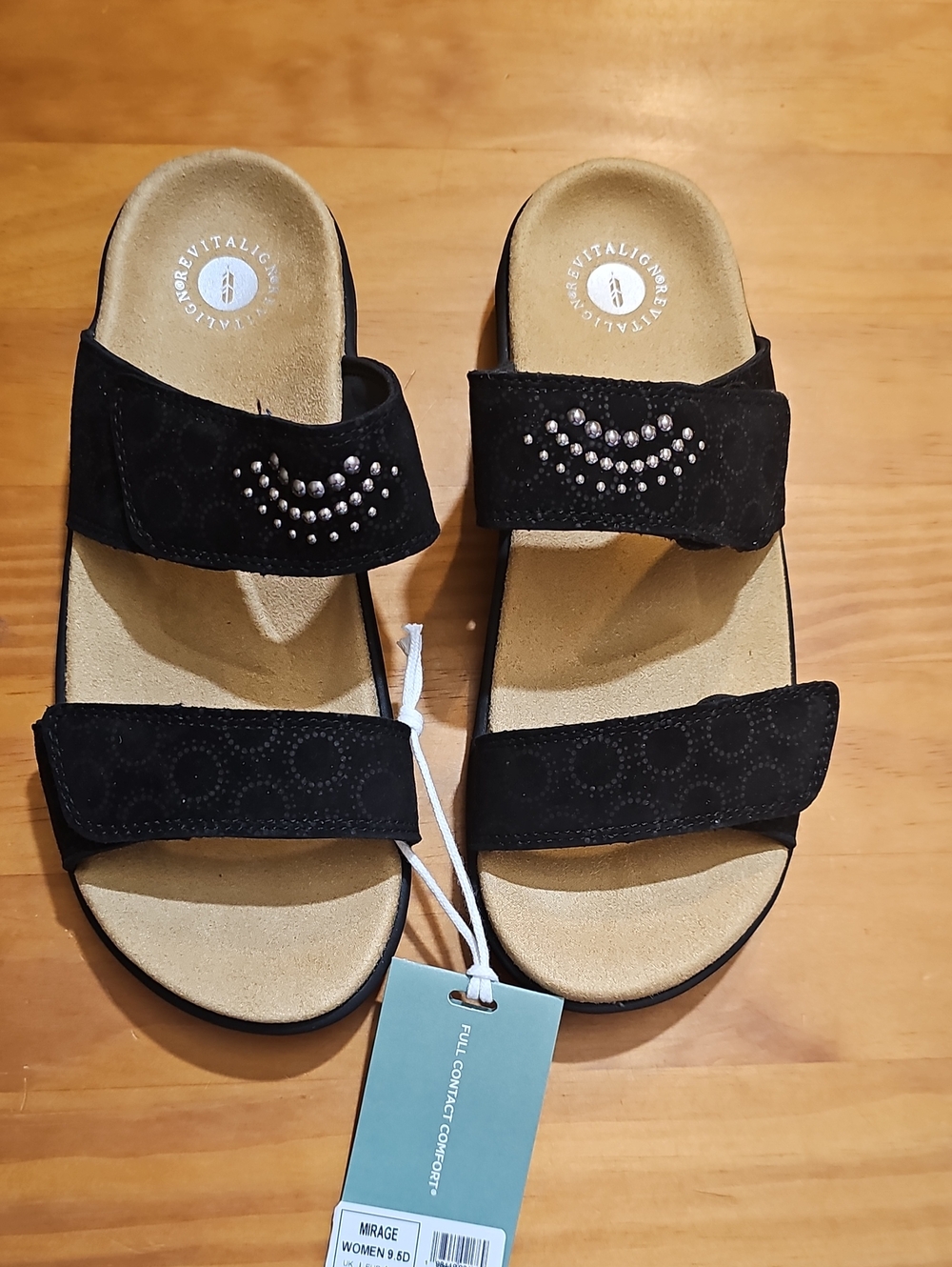 REVITALIGN Mirage Black Dual-Strap Studded Comfort Sandals 9.5 Wide